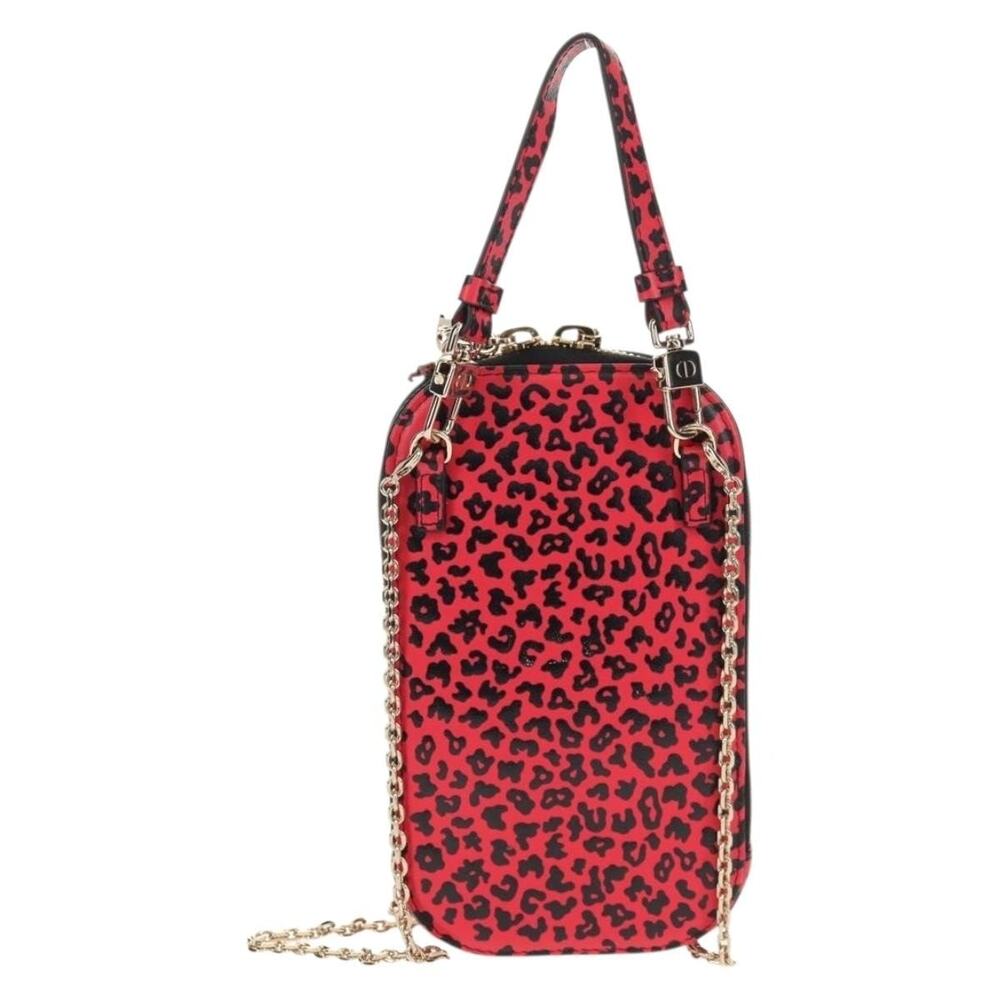 Dior Leather Chain Phone Pouch Red Shoulder Bag